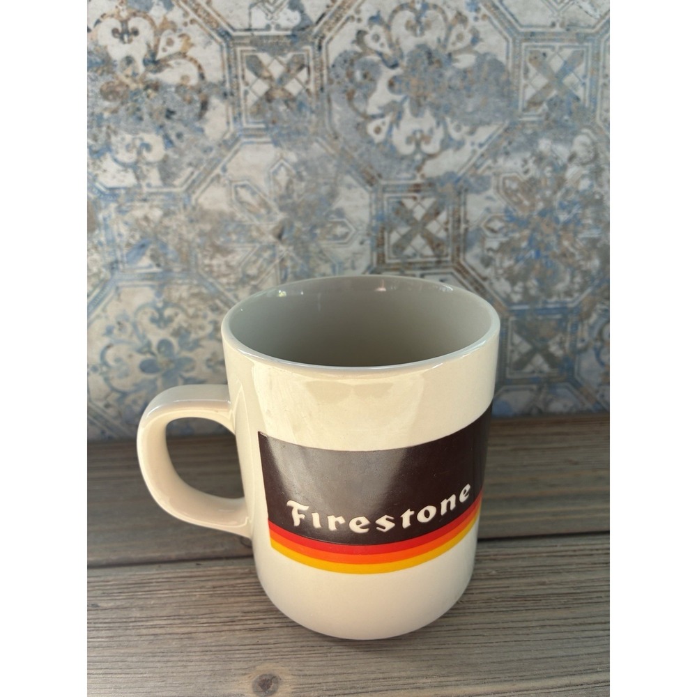 VTG Firestone Tire Advertising Mug Beige